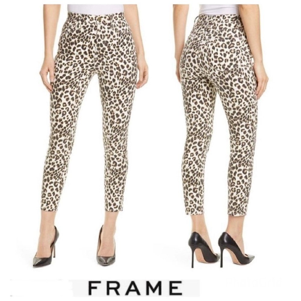 FRAME Ali Leopard Print High Rise Cigarette Skinny
Stretch Cropped Jeans Sz 29